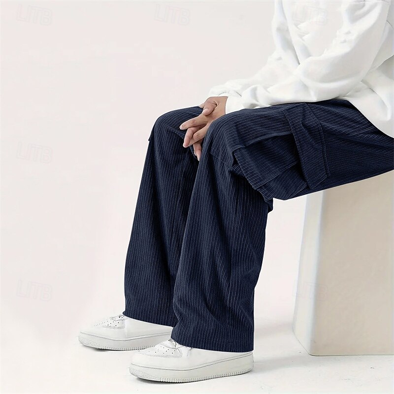Men's Cargo Pants Corduroy Pants Trousers Straight Leg Sweatpants Elastic Waist Drawstring Multi Pocket Plain Wearable Outdoor Daily Camping & Hiking Fashion Classic Black Army Green 2025 - GBP £19.65 –P6