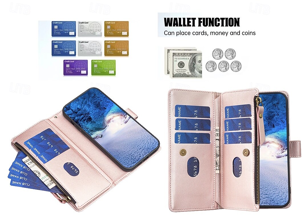 Phone Case For iPhone 16 15 14 Pro Max Plus 13 12 11 Pro Max Wallet Case with Stand Holder Zipper with Wrist Strap Retro TPU PU Leather 2025 - $12.99 –P10
