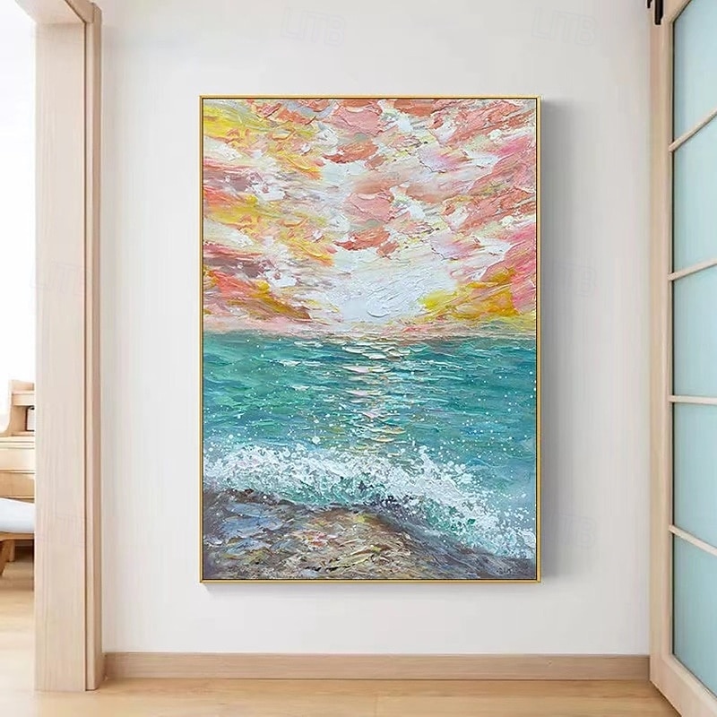 Ölgemälde handgemalte abstrakte Meereslandschaftsgemälde auf Leinwand, handgefertigt, reich strukturiertes Meeresgemälde, moderne Wandkunst, handgemaltes Kunstwerk, Landschaftsgemälde für Wohnzimmer, 2025 - $125.99 –P1