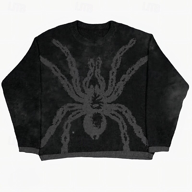 Herren Pullover Strickpullover Gerippt Stricken Standard Strick Jacquard Spinnen Rundhalsausschnitt Retro Basic Strasse Freizeitskleidung Bekleidung Herbst Winter Schwarz M L XL 2025 - $39.99 –P1