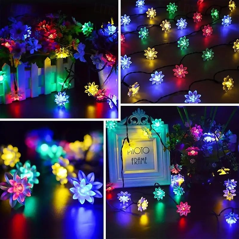 solar lotus blomsterstrenglys – 20/30/50 led dobbeltlags kronbladlys, 8 moduser, vanntette dekorative lys for utendørs hage, hage, juletre og fest fargerik/varm hvit 2025 - $11.99 –P5