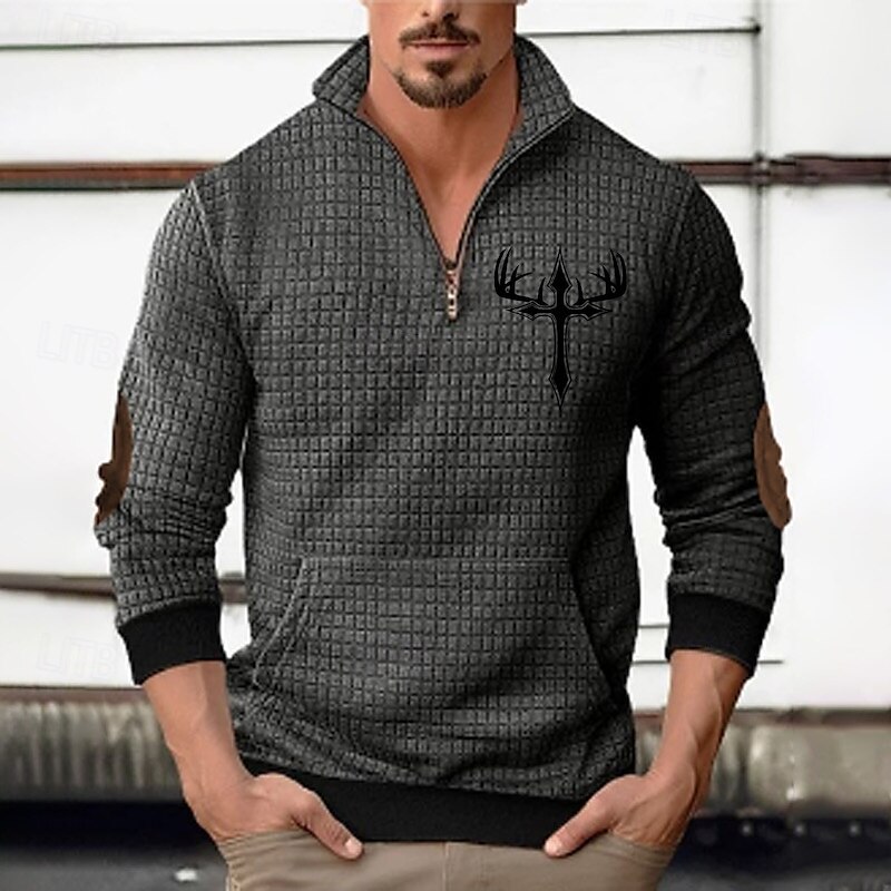 Bărbați Hanorac Waffle Hanorca Hanorac cu fermoar sfert Negru Gri Închis Jumătate cu fermoar Grafic Imprimeu Peteci Buzunar frontal Quarter Zip Zilnic Concediu Ieșire Șic Stradă Casual Toamnă Iarnă 2025 - $28.99 –P1