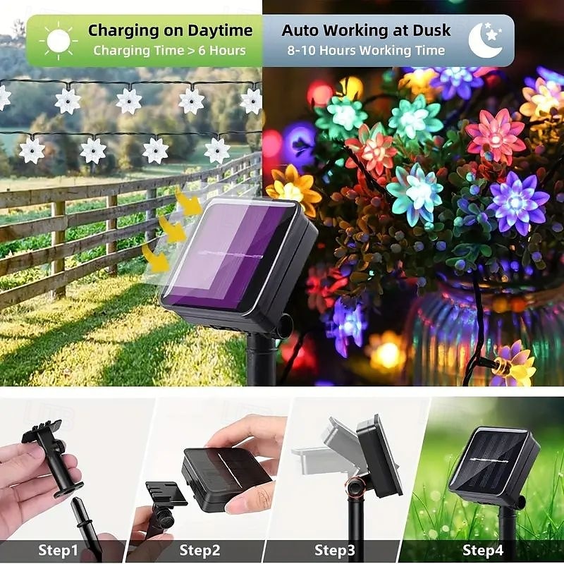 Solar Lotus Flower String Lights – 20/30/50 LED Double Layer Petal Lights, 8 Modes, Waterproof Decorative Lights for Outdoor Garden, Yard, Christmas Tree & Party Colorful/Warm White 2025 - $11.99 –P6