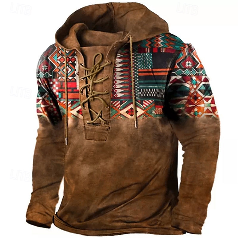 Men's Ethnic Hoodie Hoodies Sweatshirt Pullover Hoodie Sweatshirt Long Sleeve Hooded Sweatshirt Hooded Designer 3D Print Sports & Outdoor Daily Sports Yellow Red Lace up Print Spring & Fall Designer 2025 - $30.99 –P9
