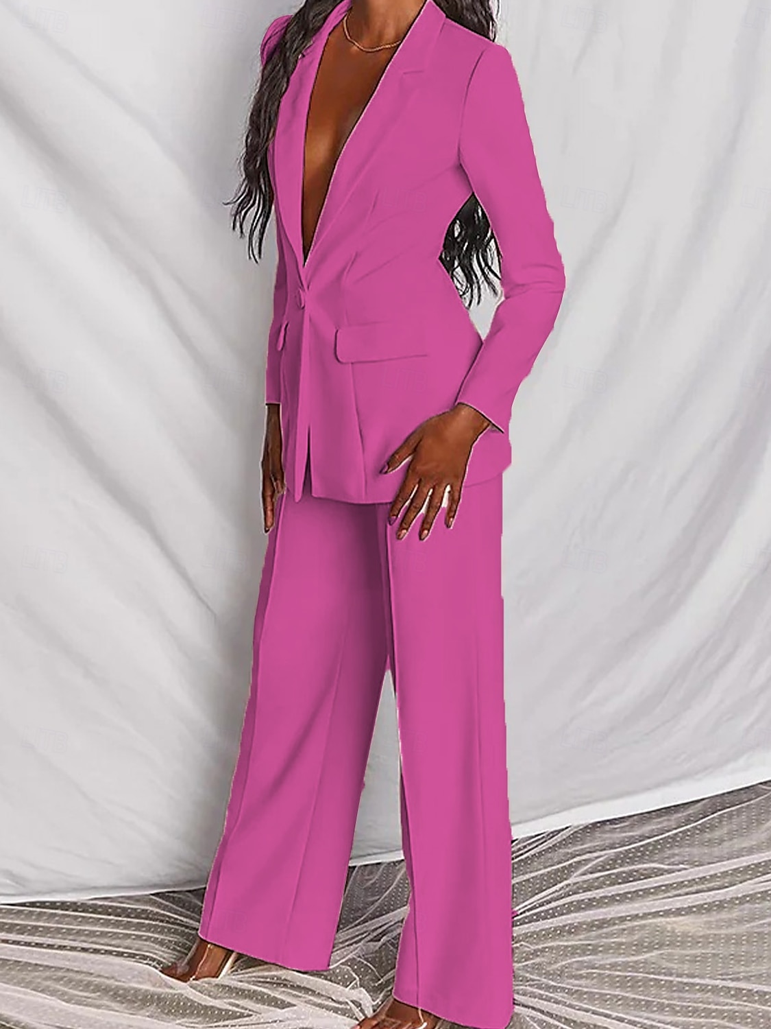Damen Elegant Modisch Ausgefallene Hosen-Sets Hose mit weitem Bein Langarm Fallendes Revers Feste Farbe Formal Arbeit Schwarz Gelb Rosa Frühling Regular Fit 2025 - $49.99 –P6