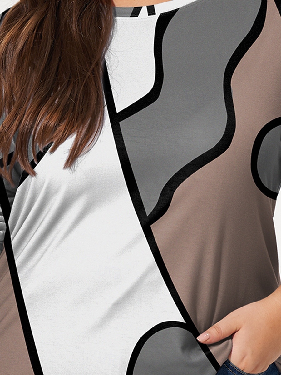 T-shirt à manches longues et col ras du cou pour femme, haut grande taille, imprimé en blocs de couleurs, décontracté, quotidien, automne, hiver, bleu, vert de 2025 ? $19.99 –P3