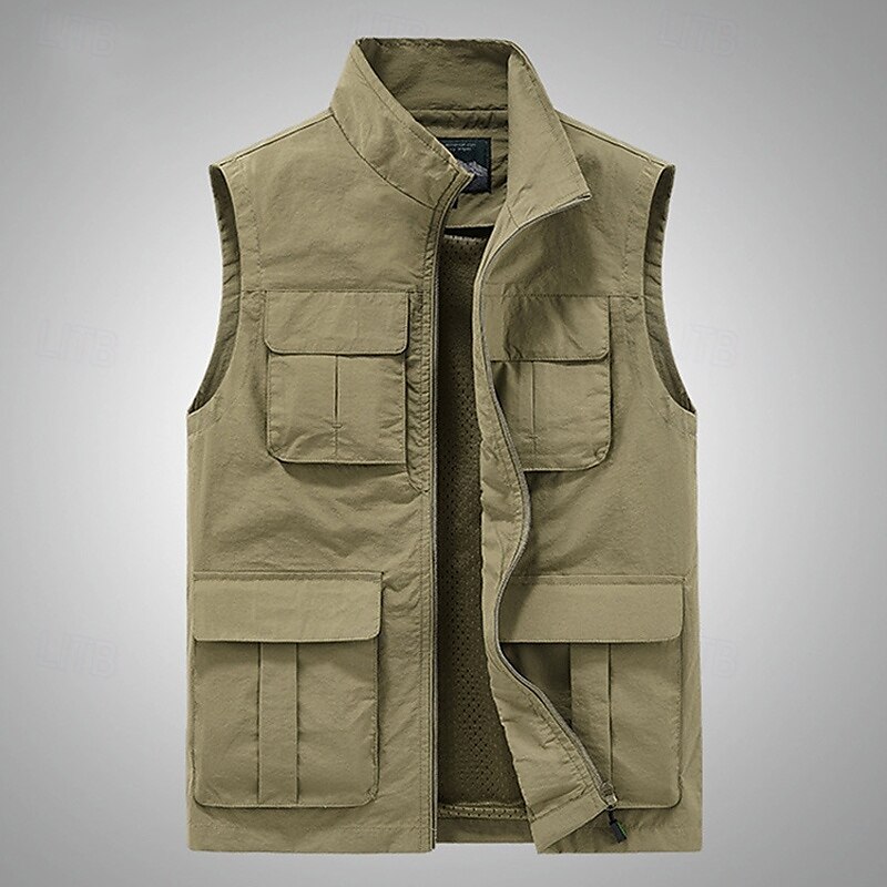 Herren Weste Angelweste Weste für Wanderer Täglich Verabredung Urlaub Modisch Brautkleider schlicht Frühling Sommer Gitter Tasche Polyester Atmungsaktiv Komfortabel Glatt Reisverschluss Ständer 2025 - $38.99 –P4