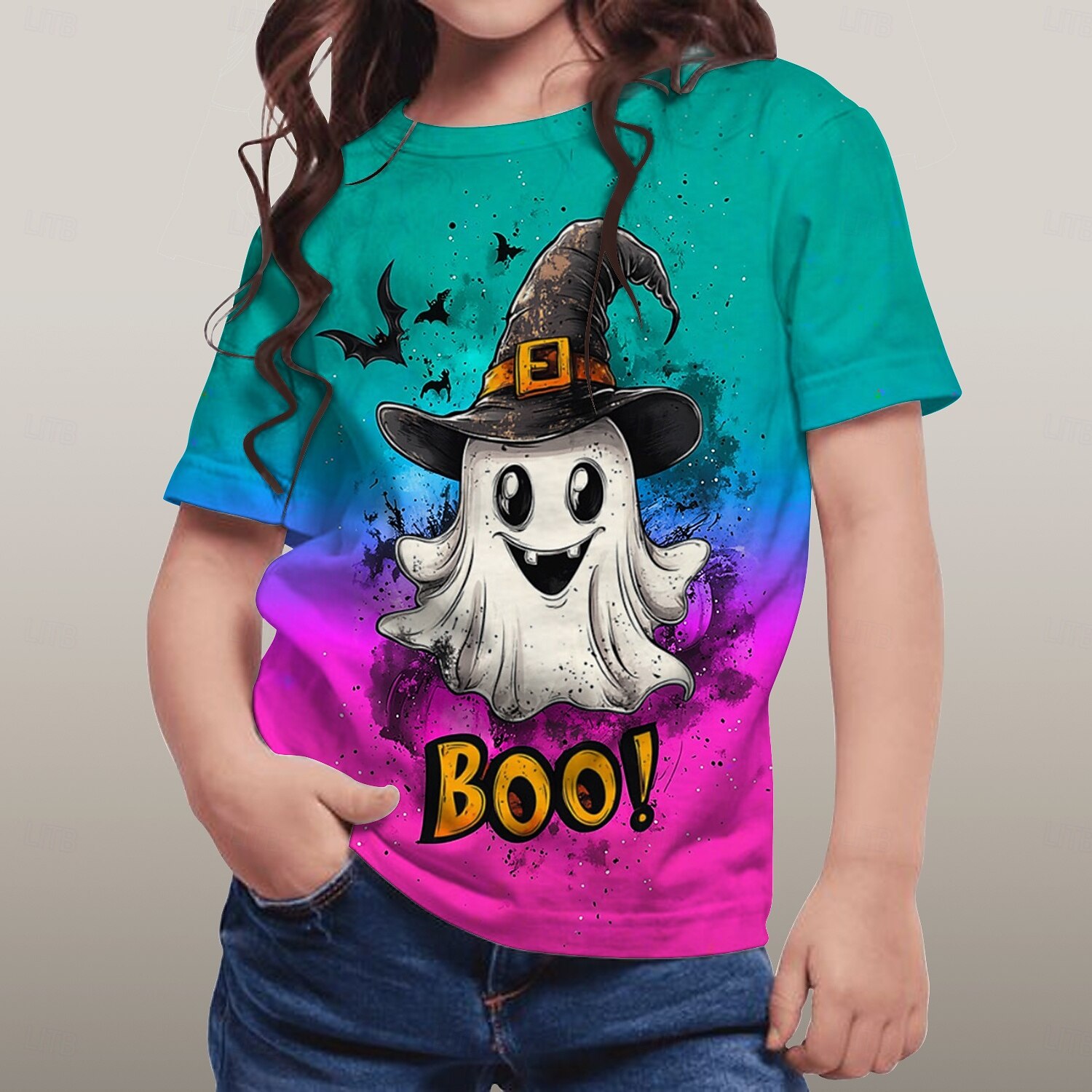 Halloween Voor meisjes 3D Grafisch Geest T-shirt Korte mouw Zomer Lente Modieus Basic Polyester Kinderen 4-12 jaar Strakke ronde hals Buiten Casual Dagelijks Normale pasvorm 2025 - $10.99 –P4