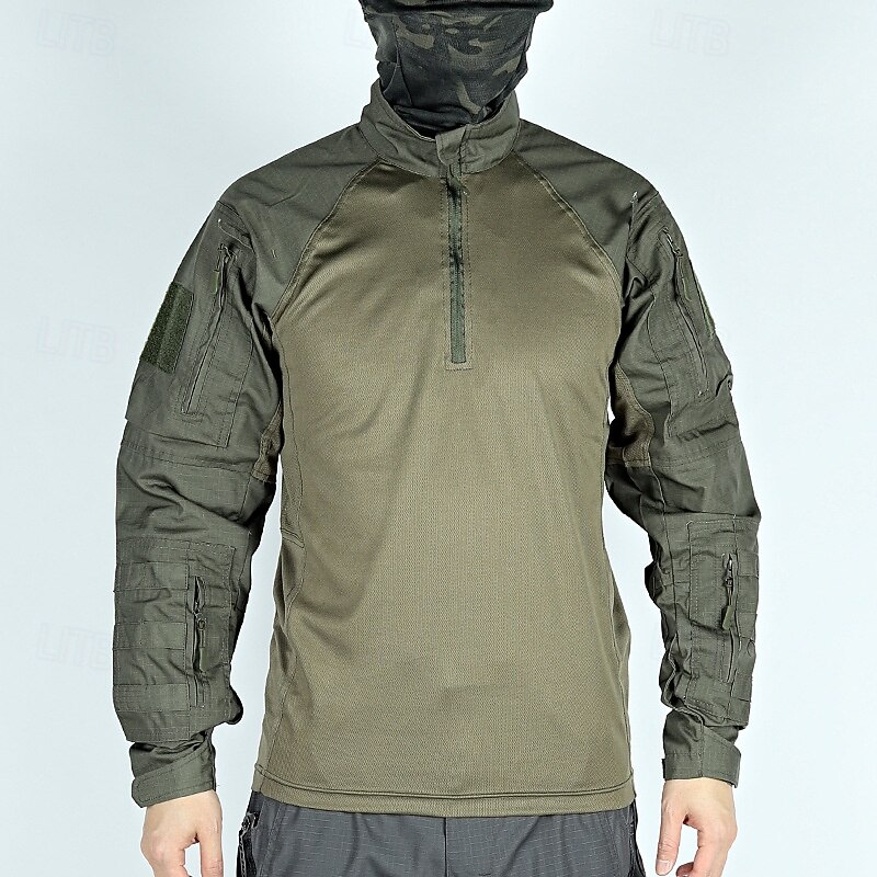 Męskie Koszula bojowa Koszula turystyczna Taktyczna koszula wojskowa Długi rękaw Quarter Zip Top Na wolnym powietrzu Oddychający Miękka Poliester Niejednolita całość Czarny Zieleń wojskowa Chropowata 2025 - $36.99 –P1