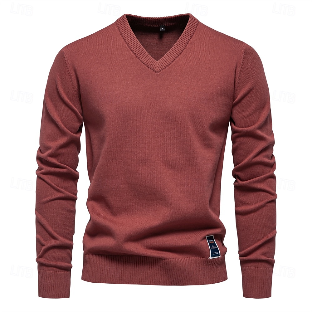 Mens V-neck Solid Cotton Pullover Sweaters Long Sleeve Casual Social Knitted Sweaters for Men 2025 - $32.99 –P4