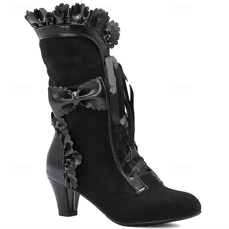 Women's Victorian Gothic Lace-Up Ankle Boots with Bow and Ruffle Trim – Gatsby-Inspired Elegant Boots for Cosplay, Costume Parties, and Vintage Fashion 2025 - $42.99 –P1
