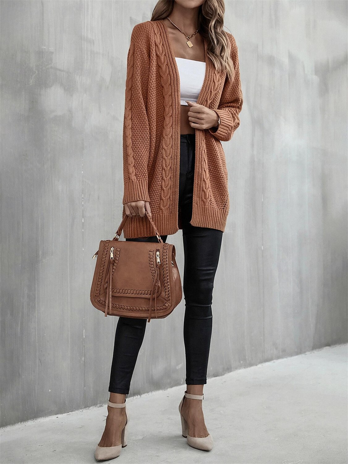 Damen Pullover Modisch Täglich Brautkleider schlicht Graphic Bedruckt Öffnung vorne Strick Textur Langarm Lange Oberteile Stricken Heim Arbeit Schwarz Rosa Herbst Winter 2025 - $62.99 –P3