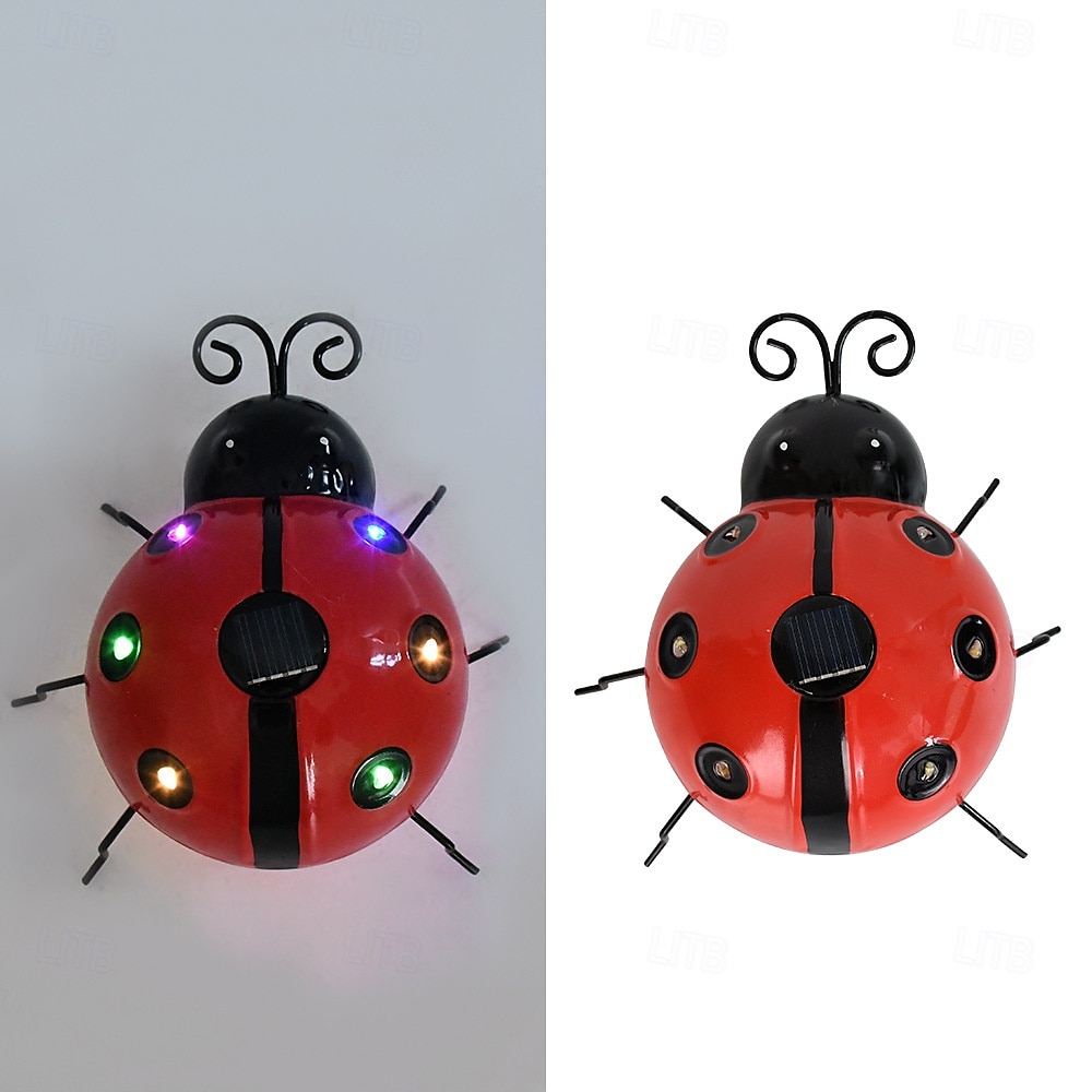 Lámpara decorativa de mariquita de hierro solar, diseño creativo de siete estrellas, simulación de jardín al aire libre, luz colgante de pared de animales para patio, para decoraciones de patio, 1 2025 - $18.99 –P2
