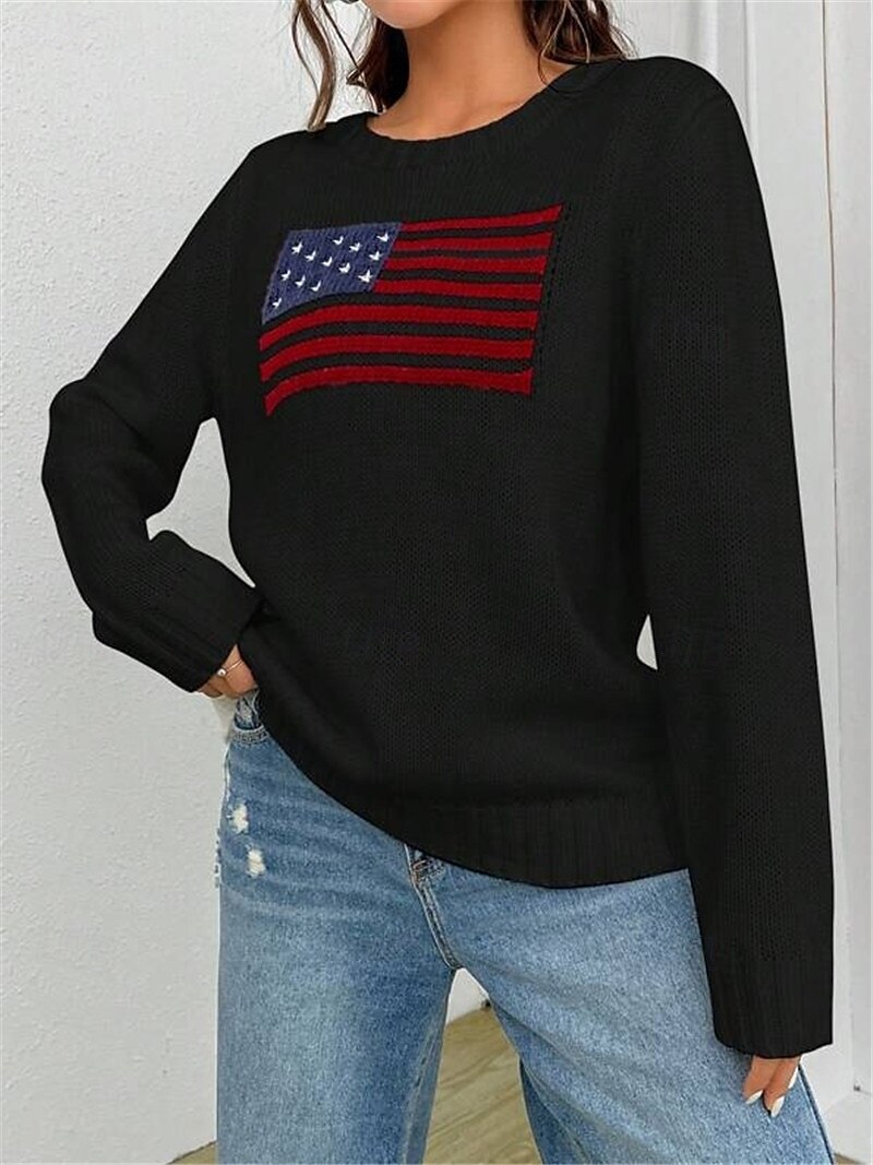 Women's Sweater Daily Stylish Casual Graphic Crew Neck Crewneck Long Sleeve Regular Tops Knit Going out Black White Fall Winter 2025 - $44.99 –P10