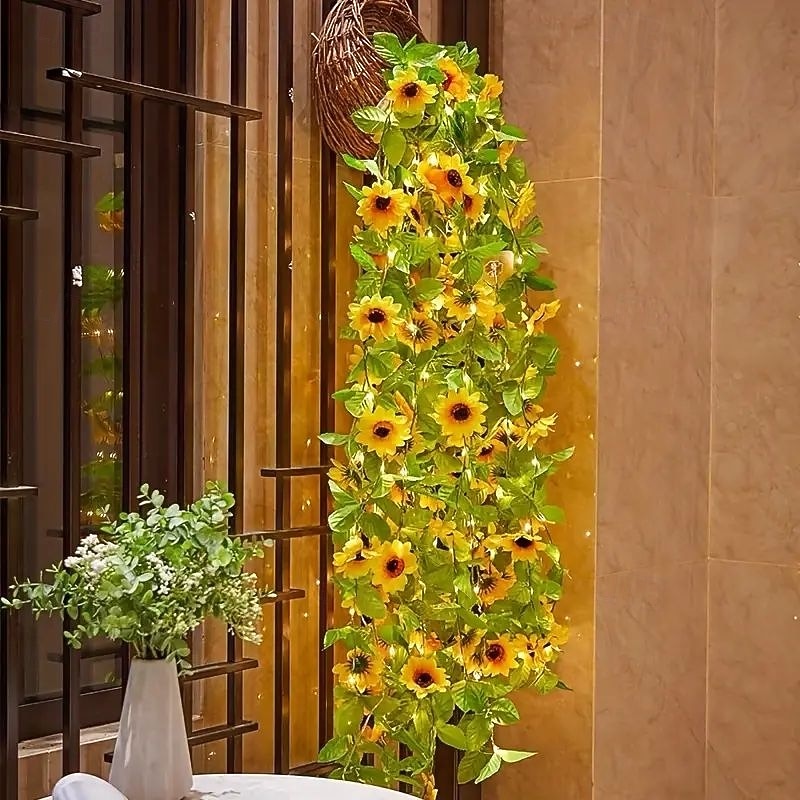 Dekor Napraforgó Indás Girland Fények Esküvői Party Ünnepi Tündér Fények Napelemes Kültéri Vízálló Rattan Levél Fényfüzérek 2.5m 30LED Pavilon Erkély Udvar Party Dekoráció 2026 - $17.99 –P4