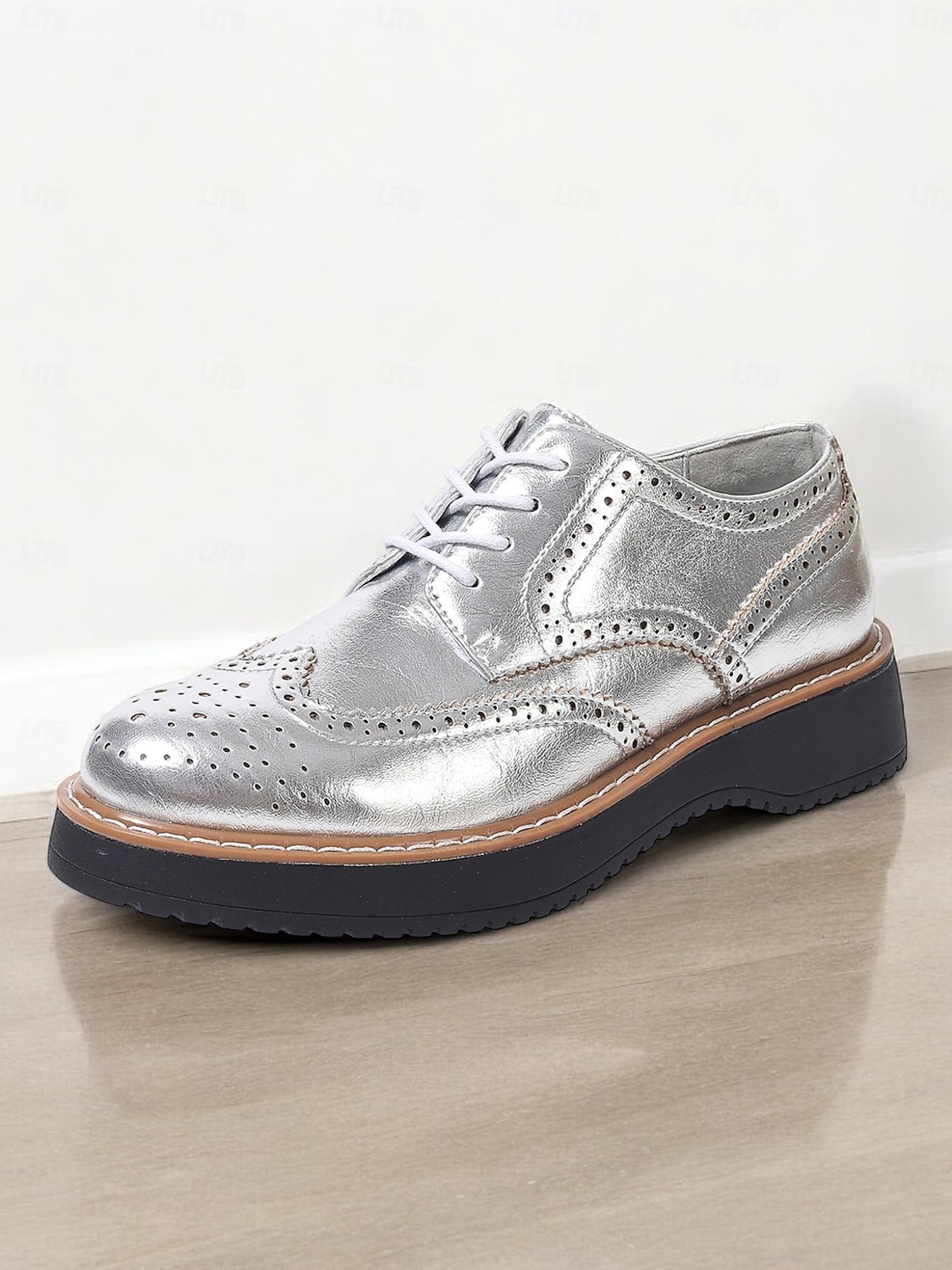 scarpe brogue oxford rosa metallizzato da donna con punta a coda di rondine, scarpe casual eleganti con lacci per feste ed eventi di moda del 2025 a $46.99 –P4