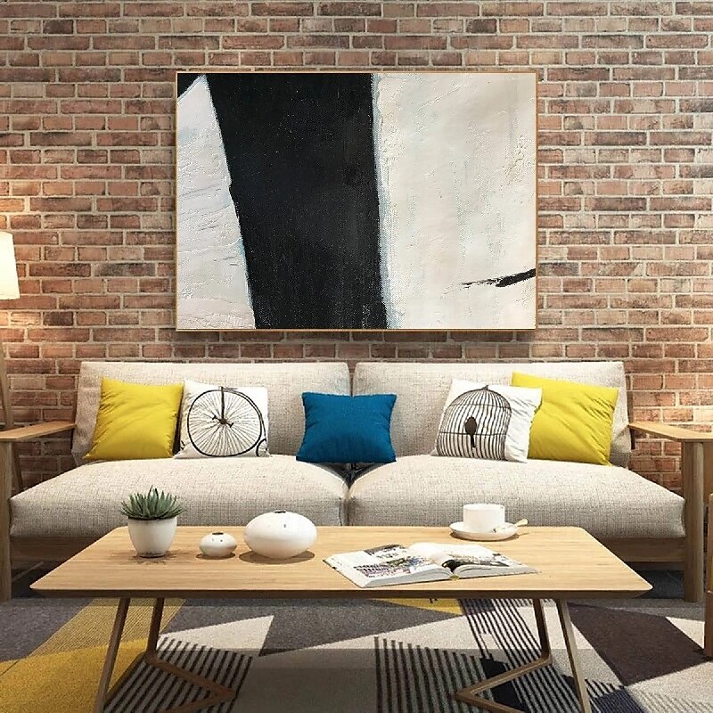 handgemaltes weiß-schwarzes Strukturgemälde übergroßes handgemachtes abstraktes geometrisches Gemälde Wandkunst großes minimalistisches schwarz-weißes Gemälde für Wohnzimmer Wanddekoration abstrakte 2025 - $116.99 –P6