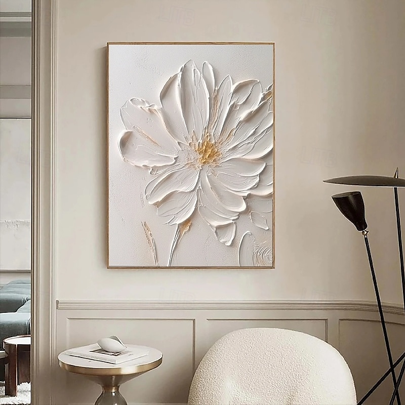 Ölgemälde handgemaltes 3D-Blumengemälde, handgefertigtes Palettenmesser, Blumen, Ölgemälde, Wandkunst, großes 3D-weißes Strukturgemälde, moderne dekorative Gemälde, Impressionismus, abstraktes weißes 2025 - $131.99 –P6