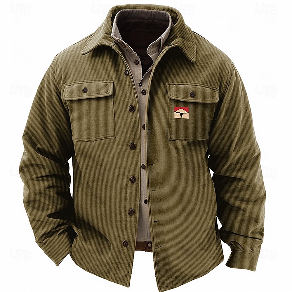 Férfi Tehenészfiú Kordbársony Ing Ingkabát Overshirt Hosszú ujj Szüret Törzsi Hétköznapi Ősz & tél Galléros ingek Begombol 3D nyomtatás 2 zseb 1db Katonai zöld Sötétkék Barna 2026 - $40.99 –P3