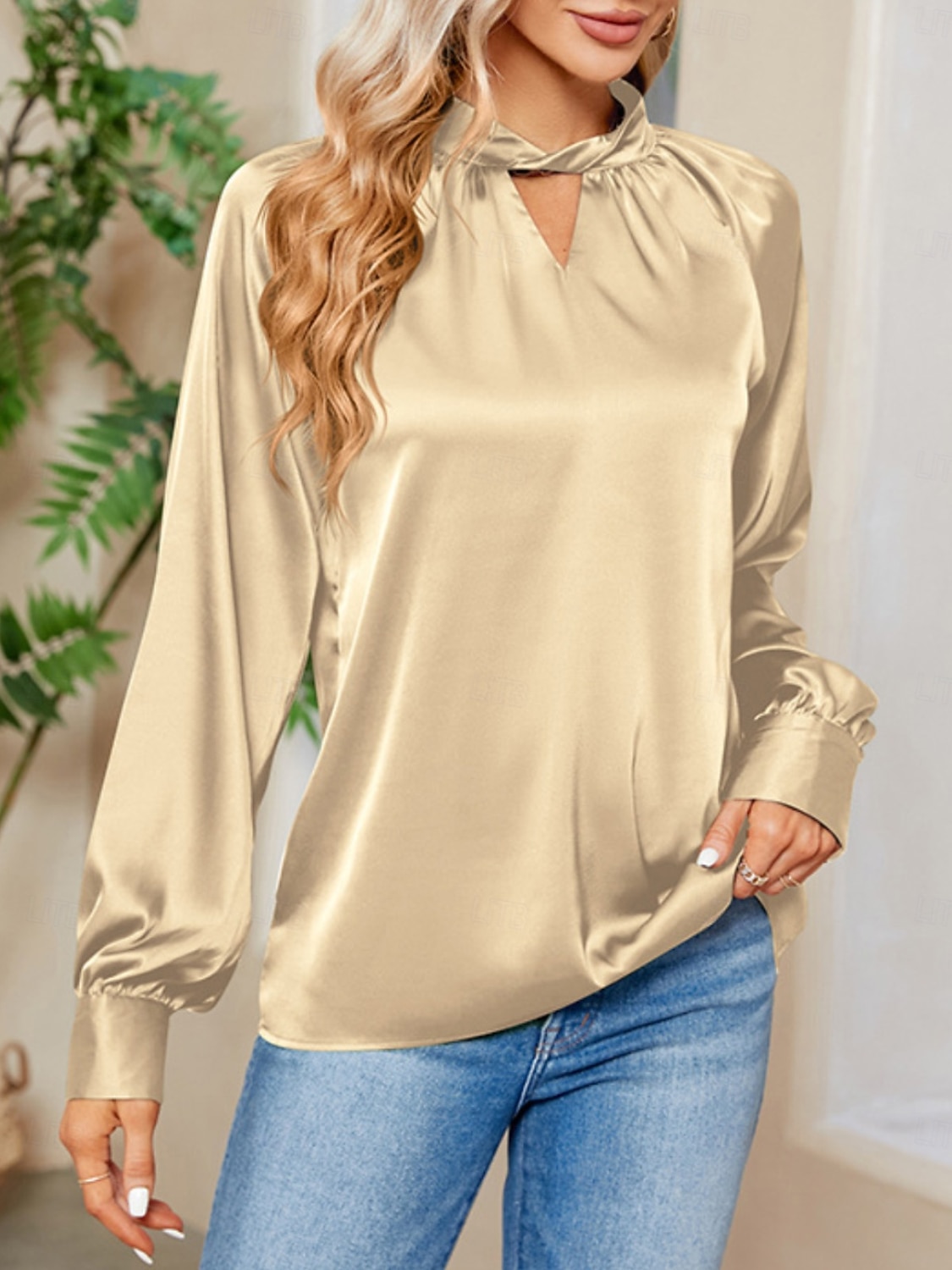 Per donna Camicia Elegant Elegante Raso/Satin Tinta unica Signore Elegante Manica Lunga Scollo a V Top Regolari Feste Lavoro Nodo attorcigliato Nero Bianco Verde Cachi Autunno Inverno del 2025 a $34.99 –P6