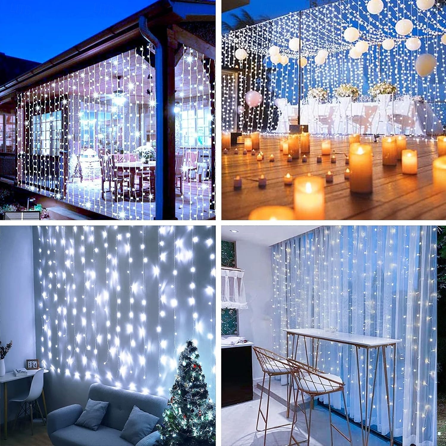 zonne-energie gordijnverlichting buiten afstandsbediening 8 standen verlichting lichtsnoer 3x3m 300leds ip65 waterdicht lichtsnoer kerstfeest bruiloft huis tuin muur woonkamer slaapkamer decoratie 2025 - $34.99 –P14