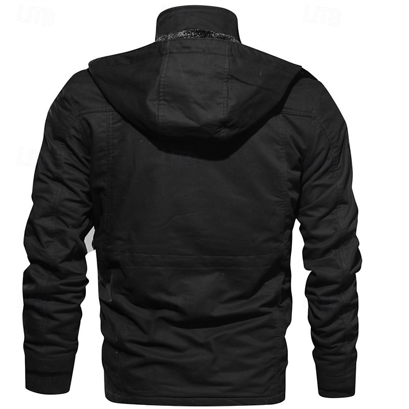 Herr Vinterjacka Fleece-jacka Vardaglig jacka Dagligen Semester Håller värmen Ficka Fleece Höst vinter Slät Mode Streetwear Huva Normal Svart Grön Kaki Jacka 2026 - $57.99 –P6