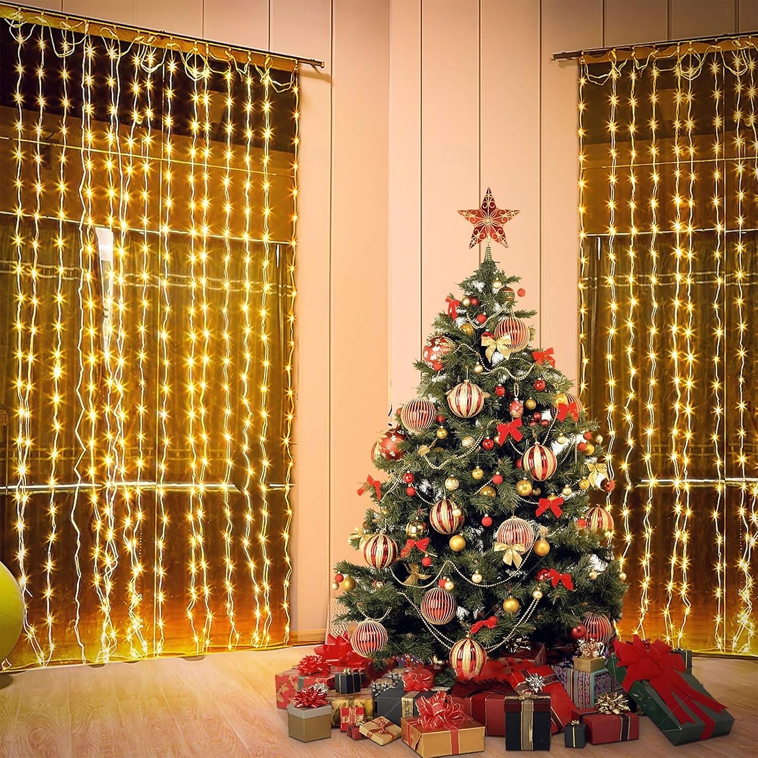 zonne-energie gordijnverlichting buiten afstandsbediening 8 standen verlichting lichtsnoer 3x3m 300leds ip65 waterdicht lichtsnoer kerstfeest bruiloft huis tuin muur woonkamer slaapkamer decoratie 2025 - $34.99 –P10