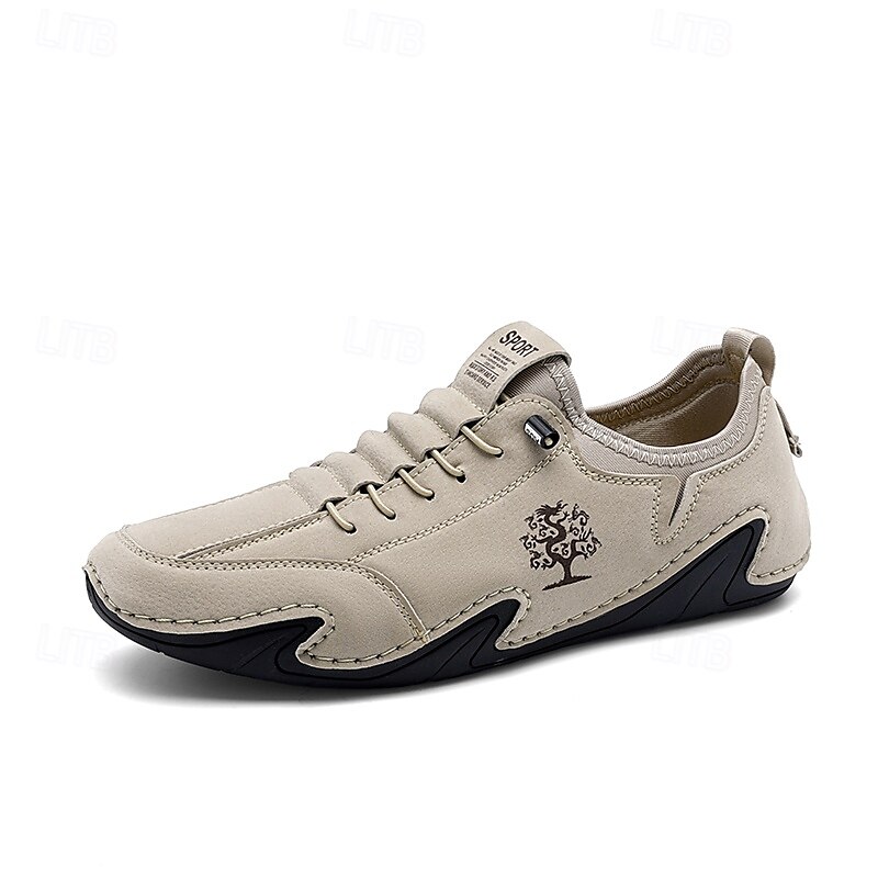Homens Tênis sapatos feitos à mão Microfibra Confortável Antiderrapante Com Cadarço Preto Bege Cinzento de 2025 por $54.99 –P7