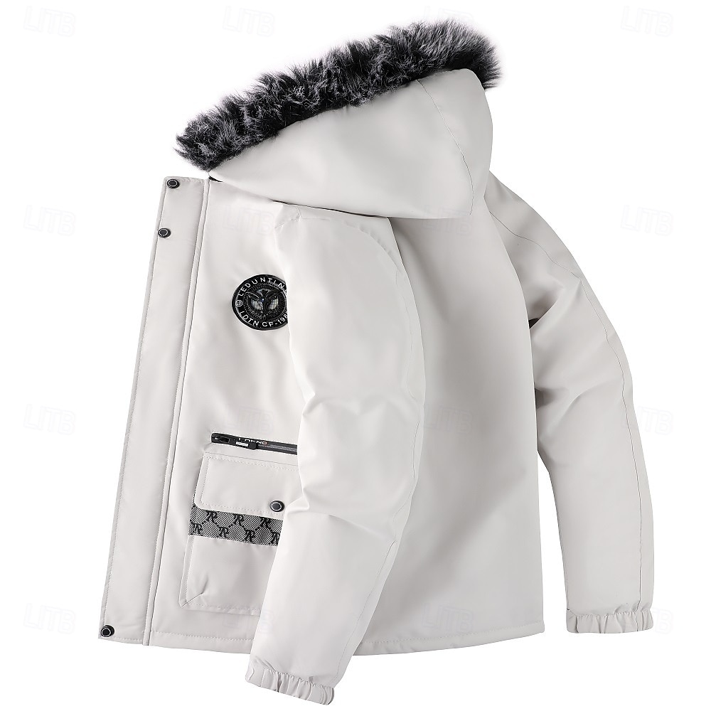 Herre Vinterjakke Sport Coat Turjakke Parkas Sport & Utendørs Camping & Vandring Vanntett Vindtett jakke Pelskanter Høst Vinter Helfarge Aktiv Med hette Normal Svart Hvit Jakker 2026 - $82.99 –P6