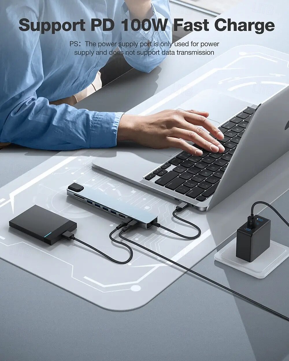 10-in-1-USB-Hubs mit HD 4K bei 30 Hz, USB 3.0, USB 2.0, Typ C 2.0, RJ45-Ethernet, 100 W PD-Ladefunktion, SD-/TF-Kartensteckplätze, Dockingstation 2025 - $23.99 –P3