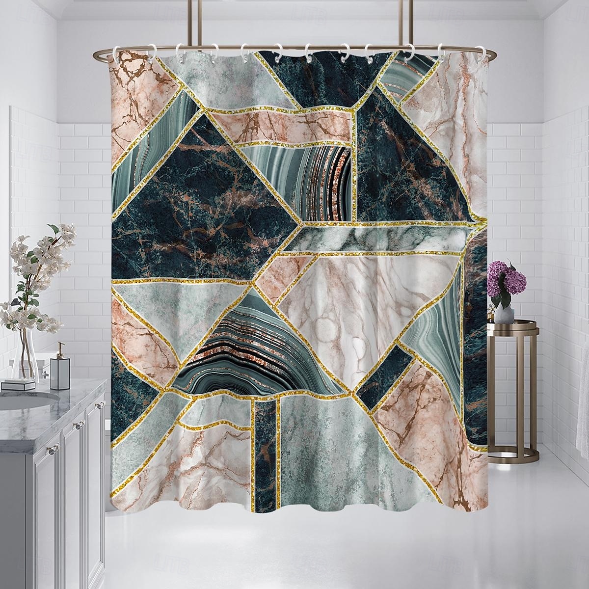 Κουρτίνα Ντους με Γάντζους 180cm*180cm(70"*70") Πλυμένος Πολυεστέρας Αδιάβροχος με Αφηρημένο Μάρμαρο Μπάνιο Διακόσμηση 2025 - $25.99 –P5
