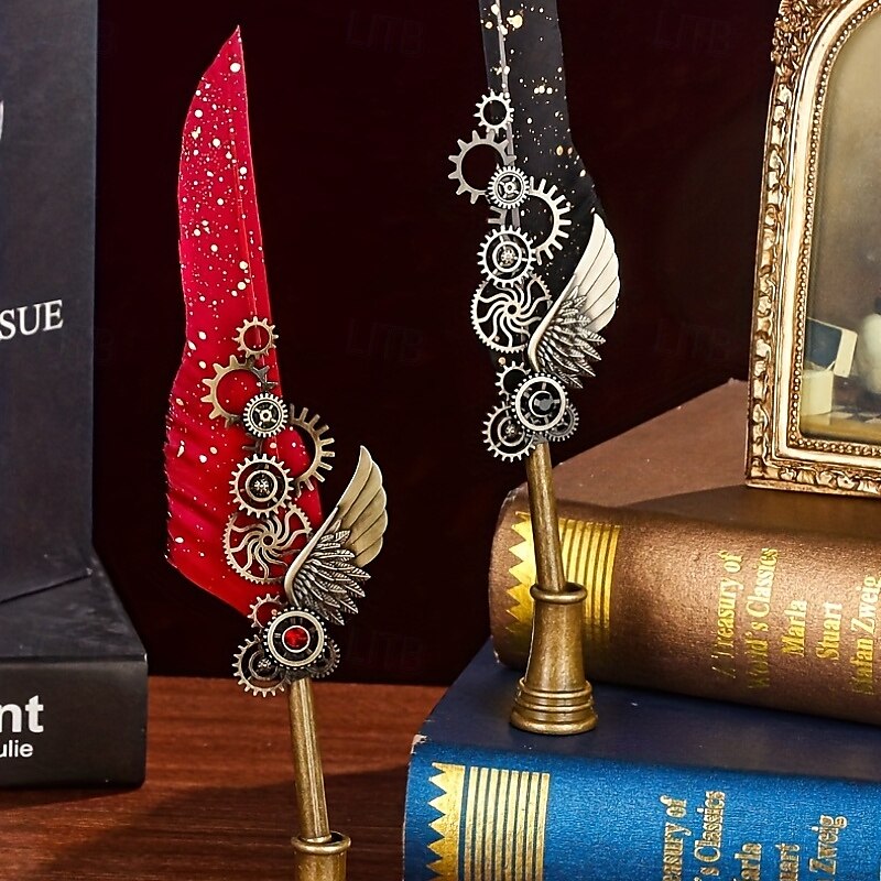 1 Set Geschenkbox, Federkiel, Kalligraphie-Stift und Tintenschreiber-Set, antikes Schreiben, Quilt-Tintenfeder, mechanisches Getriebe, Steampunk-Federkiel zum Zeichnen, Signieren und für 2025 - $28.99 –P19