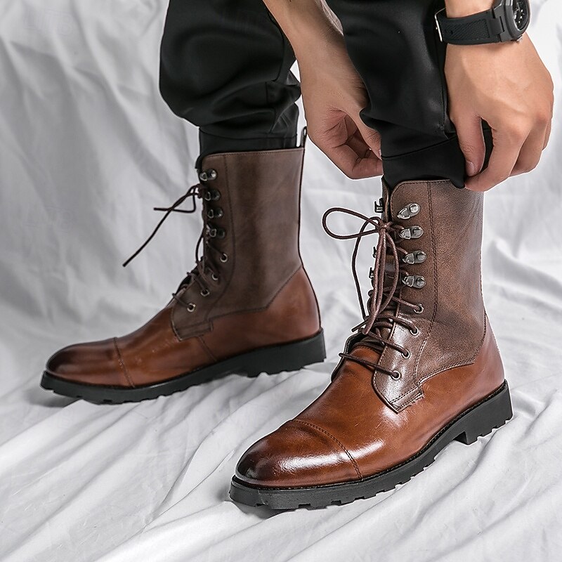 braune Militärstiefel aus Kunstleder für Herren mit Schnürung – strapazierfähige Stiefeletten für Outdoor-Aktivitäten und die Freizeit 2025 - $64.99 –P3