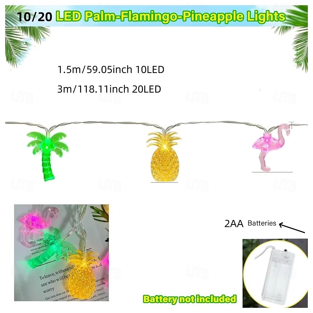 Flamingo Pineapple Palm Tree String Light Battery Powered Fruit Fairy Atmosphere Light Festival Party Decorative Light Night Light 1PC 2025 - $8.49 –P6