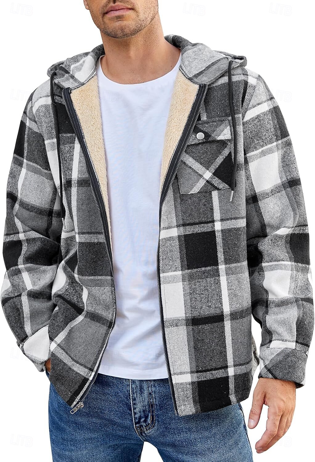Herren Hemdjacke Kapuzenjacke Shacket Flanell-Fleecejacke Täglich Urlaub warm Mit Kapuze Herbst Winter Schottenstoff Kariert Modisch Strassenmode Kargen Standard Schwarz Dunkelrot Hellgrün Rote Blau 2025 - $60.99 –P7
