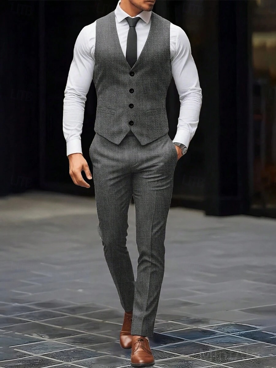 Men's Wedding Party Evening Wear Suits Homecoming Suits Black White Fashion Daily Solid Colored Standard Fit 2 Piece 2025 - $77.99 –P1