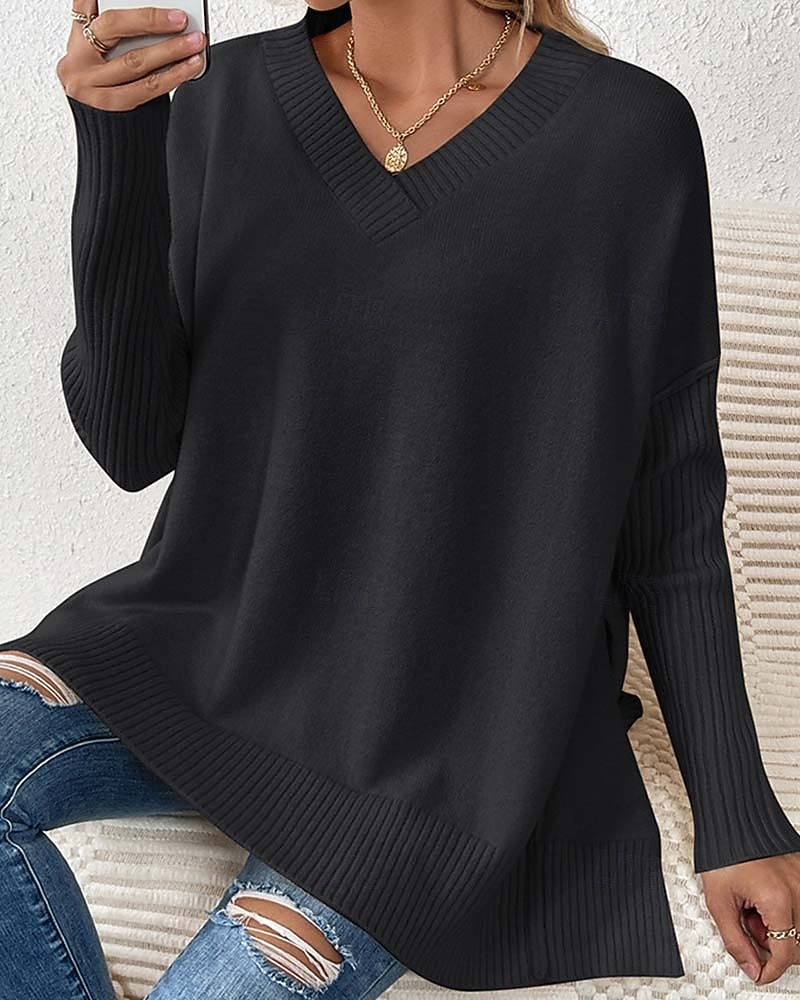 Femme Pull Chandail Elégant Mode du quotidien Couleur unie Col V Tricoté manche longue Hauts longs Tricoter Travail Noir Jaune Automne Hiver de 2025 ? $37.99 –P9