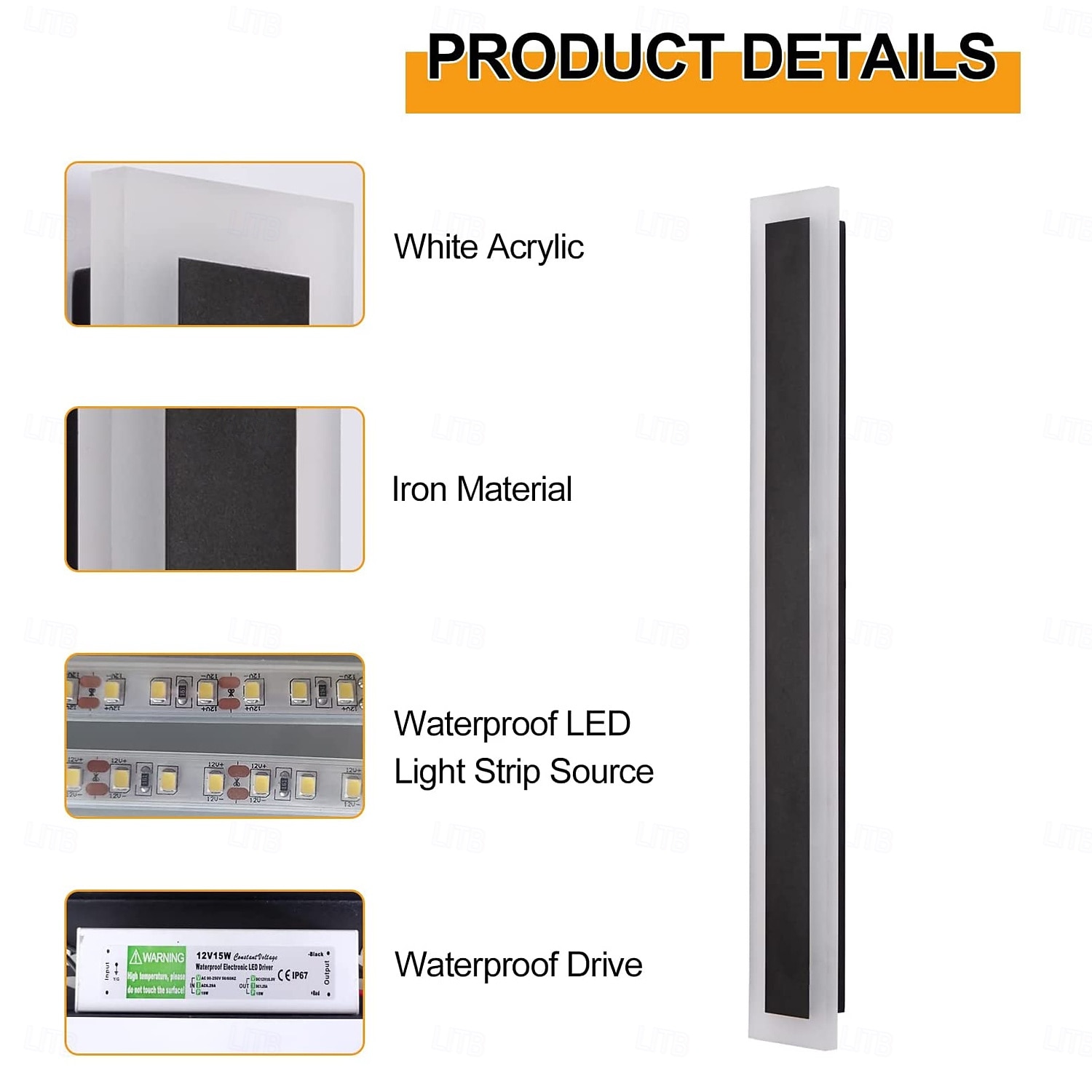 Modern Outdoor Waterproof LED Wall Sconce 15.7-70inch Color Light Optional IP65 Black Acrylic Wall Light Fixture Frosted Elegant Rust Proof AC85-265V 2025 - $49.99 –P6