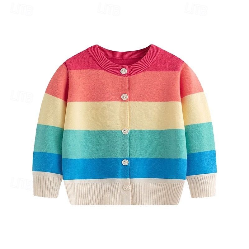 Bambino Da ragazza Ritorno a scuola Cardigan Arcobaleno Scuola Manica lunga Bottoni Giornaliero 4 anni + Autunno Multicolore del 2025 a $20.99 –P3