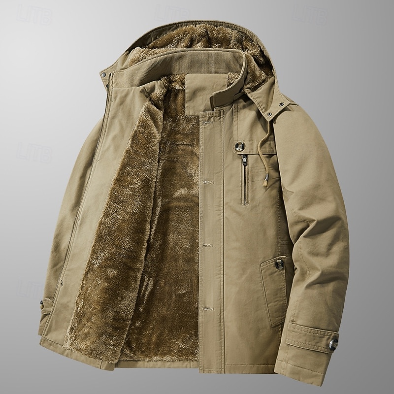 Men's Outdoor Jacket Fleece Jacket Cargo Jacket Hoodied Jacket Formal Home Pocket Winter Spring &  Fall Solid Color Vintage Fashion Shirt Collar Regular Black Brown Khaki Jacket 2026 - $79.99 –P7