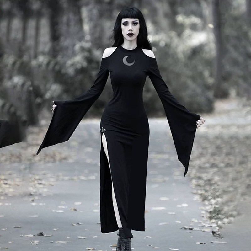 Punk & Gothic Dress Wrap Dress Witch Goth Girl Morticia Addams Flocking  Fancy Dress Women's Fantasy Walpurgis Night Halloween Carnival Party Casual  Daily Club Adults' Dress 2026 - GBP 21