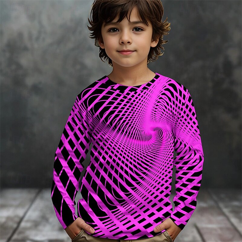 Pojkar 3D Grafisk Geometrisk T-shirt Långärmad Vår Höst Mode Grundläggande Barn 4-12 år Rund hals Utomhus Ledigt Dagligen Normal 2025 - $13.99 –P2