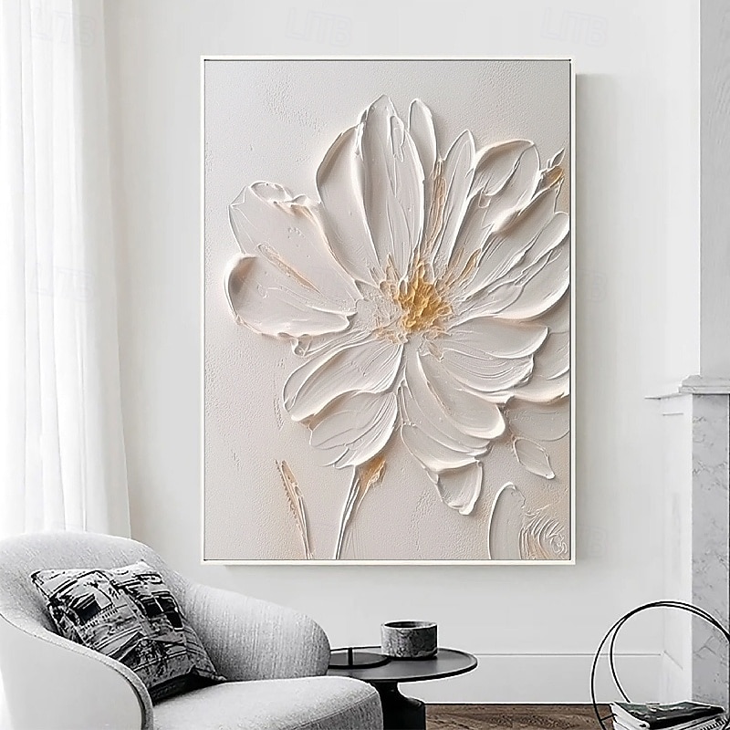 Ölgemälde handgemaltes 3D-Blumengemälde, handgefertigtes Palettenmesser, Blumen, Ölgemälde, Wandkunst, großes 3D-weißes Strukturgemälde, moderne dekorative Gemälde, Impressionismus, abstraktes weißes 2025 - $131.99 –P5