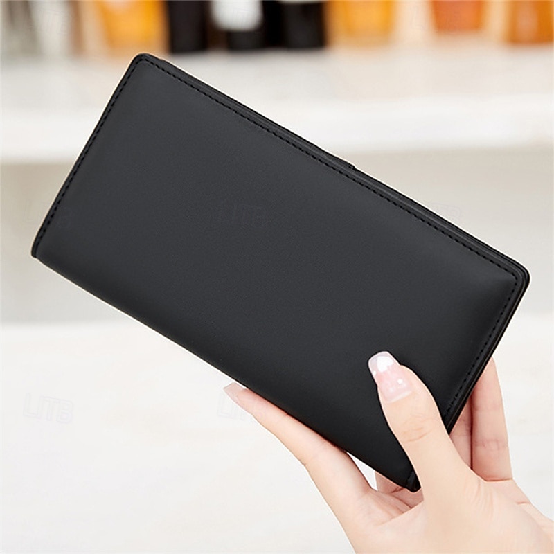 Portafoglio lungo ultra sottile bifold portatile in pelle PU con blocco RFID e più slot per carte e libretto degli assegni &titolari di carte di credito del 2025 a $22.99 –P8
