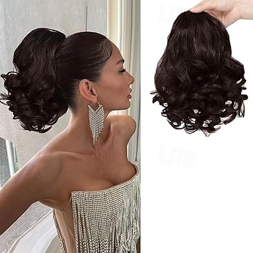 Chignons كعكة الشعر مقطع في شعر مستعار صناعي قطعة الشعر إطالة الشعر مجعد مناسب للحفلات مناسب للبس اليومي الحفلات و المساء بني متوسط بني ذهبي بني غامق 2025 - $10.99 –P3