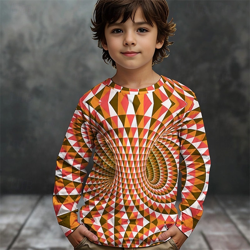 Pojkar 3D Grafisk Geometrisk T-shirt Långärmad Vår Höst Mode Grundläggande Barn 4-12 år Rund hals Utomhus Ledigt Dagligen Normal 2025 - $13.99 –P2