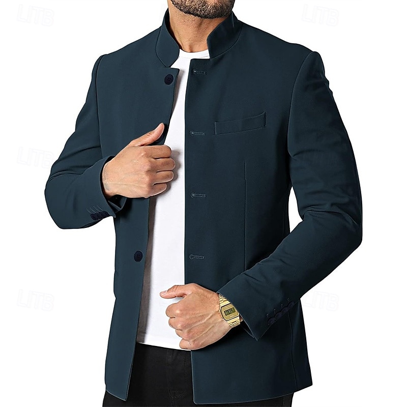 Herr Vardaglig jacka Kavaj Dagligen Semester Håller värmen Ficka Höst vinter Slät Vintage Mode Kinakrage Normal Svart Vit Vin Marinblå Jacka 2026 - $63.99 –P7