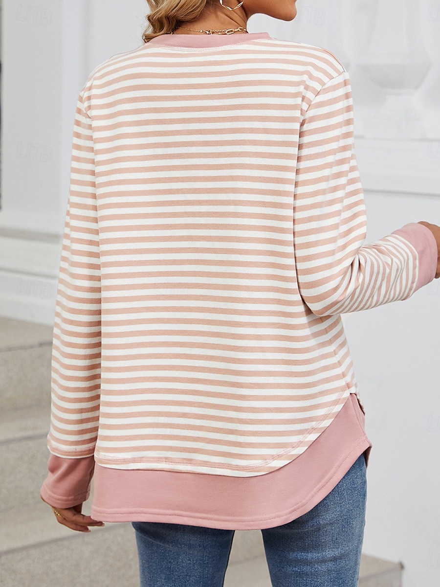 dam sweatshirt casual randig street dailywear tryck med rund hals lång ärm svart rosa höst vinter 2025 - $46.99 –P4
