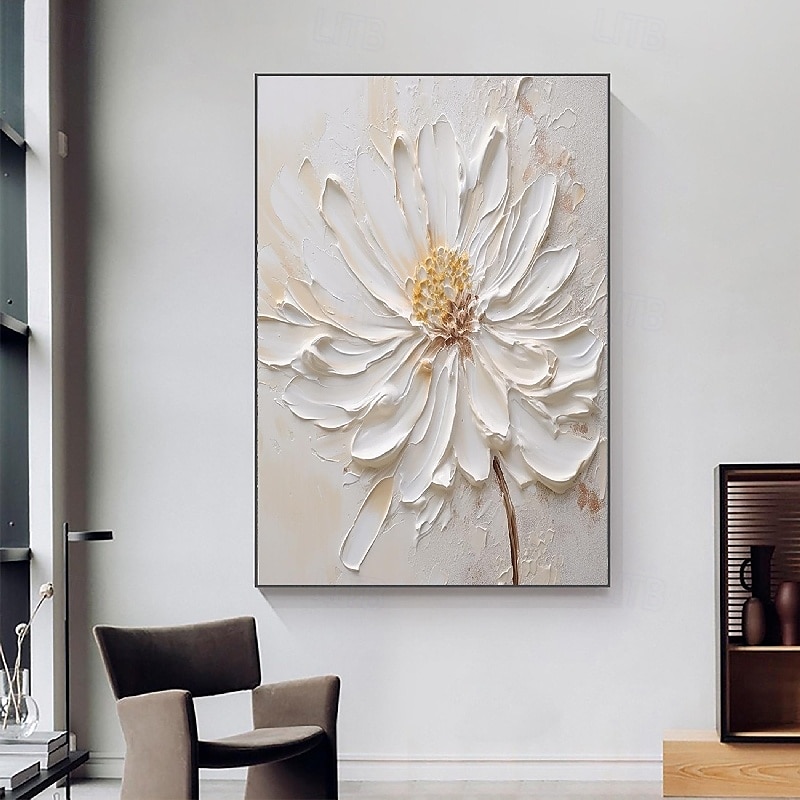 Ölgemälde handgemaltes 3D-Blumengemälde, handgefertigtes Palettenmesser, Blumen, Ölgemälde, Wandkunst, großes 3D-weißes Strukturgemälde, moderne dekorative Gemälde, Impressionismus, abstraktes weißes 2025 - $131.99 –P1