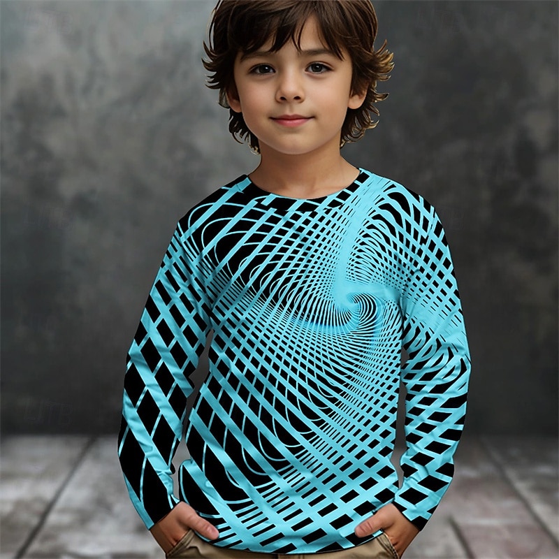 Pojkar 3D Grafisk Geometrisk T-shirt Långärmad Vår Höst Mode Grundläggande Barn 4-12 år Rund hals Utomhus Ledigt Dagligen Normal 2025 - $13.99 –P4